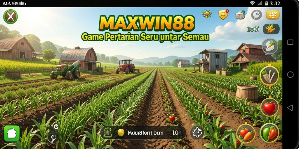Tampilan seru gameplay MAXWIN88 dengan aktivitas pertanian.