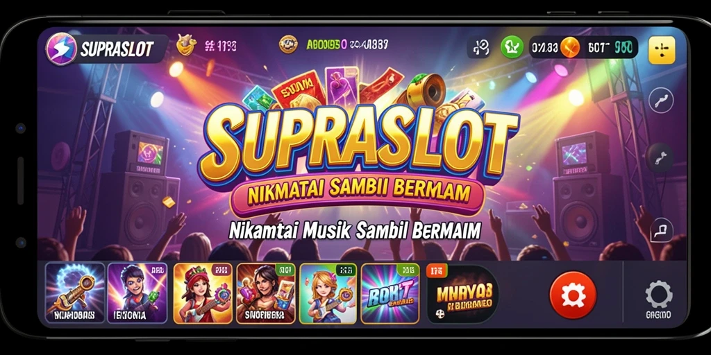 Tampilan gameplay SUPRASLOT yang penuh warna dan menarik.