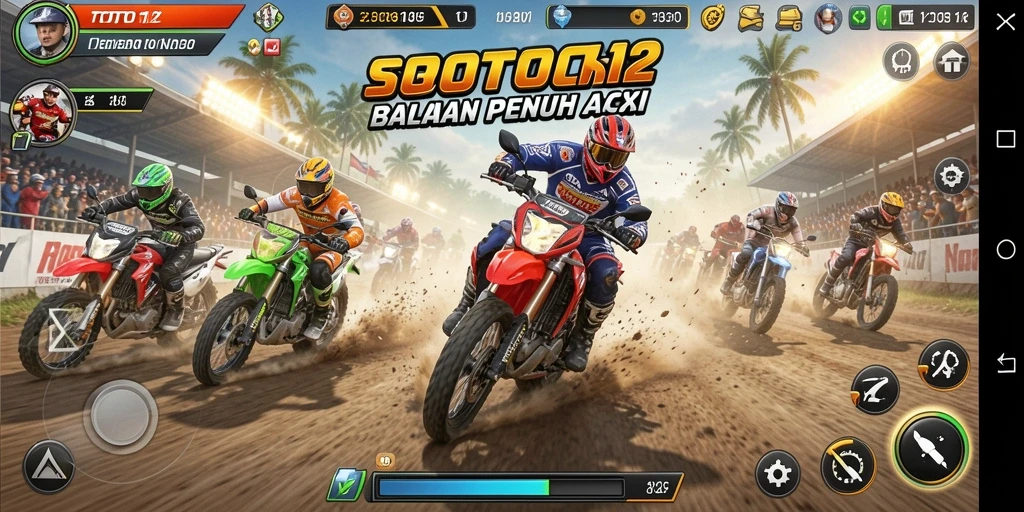 Gameplay menegangkan dengan balapan motor yang seru.